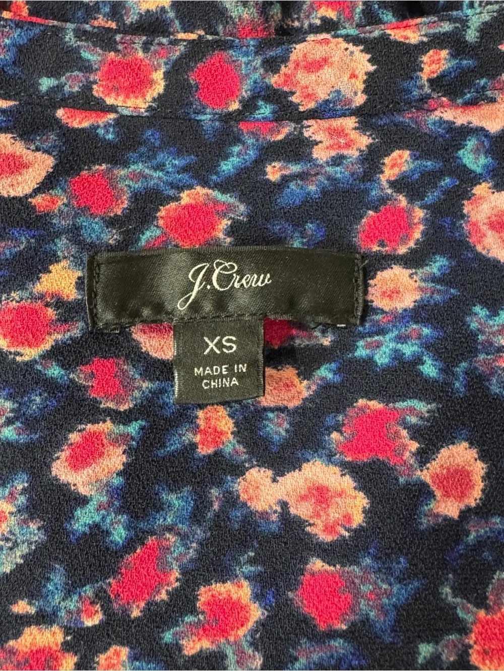 WSH48 {J. Crew} Blue Pink Floral Long Sleeve V-Neck Tunic Blouse Top Shirt